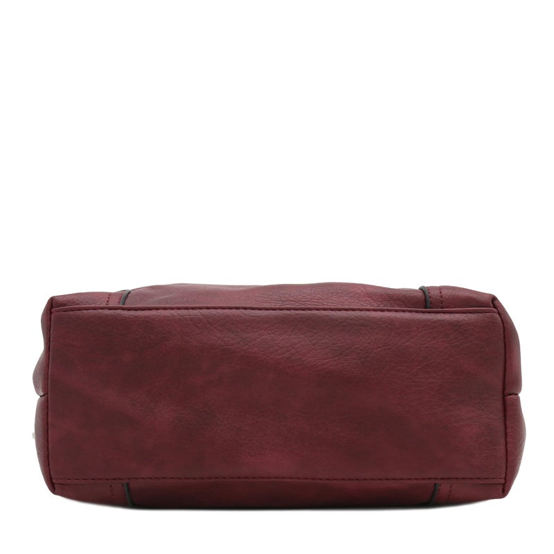 Alyssa Hobo Shoulder Bag with Big Snap Hook Hardware (Burgundy) - Image 4